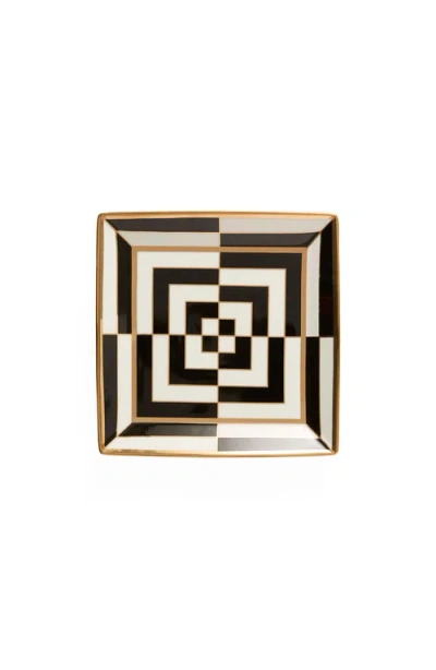 Jonathan Adler Op Art Square Serving Tray In Black/white/gold