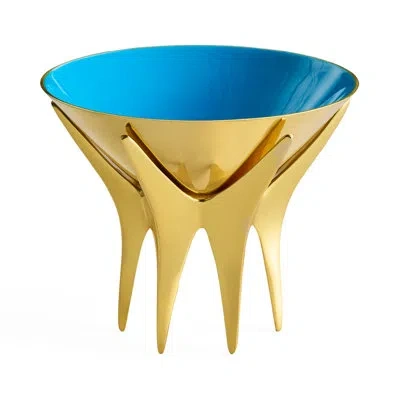 Jonathan Adler Oscar Metal Decorative Bowl In Blue,gold