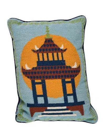 Pre-owned Jonathan Adler Pagoda Throw Pillow In Blue