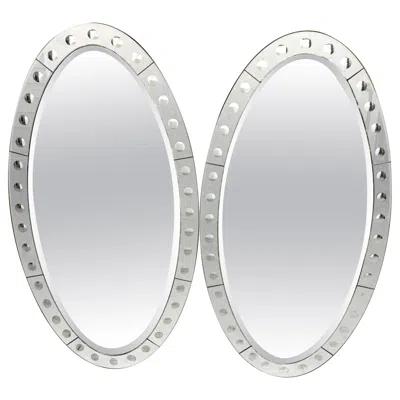 Pre-owned Jonathan Adler Pair  Venetian Style Optic Convex Etched And Beveled Oval Mirrors* In Brown