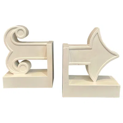 Pre-owned Jonathan Adler Pair Of Bookends Happy Chic White Arrow