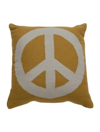 Pre-owned Jonathan Adler Peace & Love Reversible Needlepoint Throw Pillow In Yellow