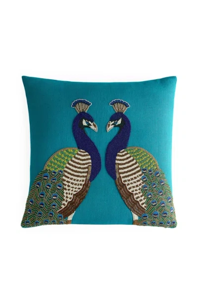 Jonathan Adler Peacock Beaded Pillow In Blue