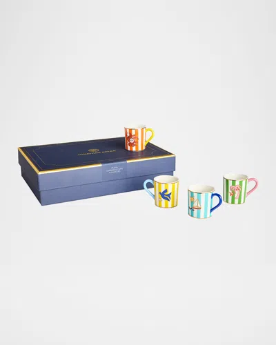 Jonathan Adler Playa 3 Oz. Espresso Cups And Saucers Gift Box, Set Of 4 In Blue