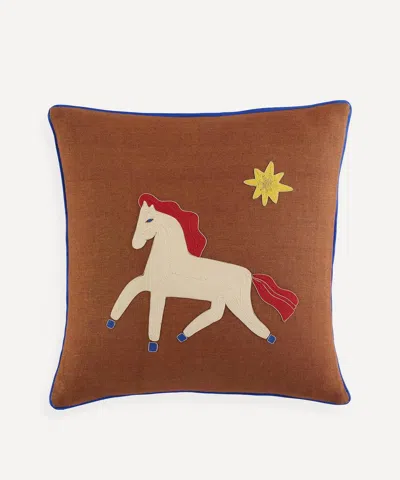 Jonathan Adler Playa Horse Linen Cushion In Multi