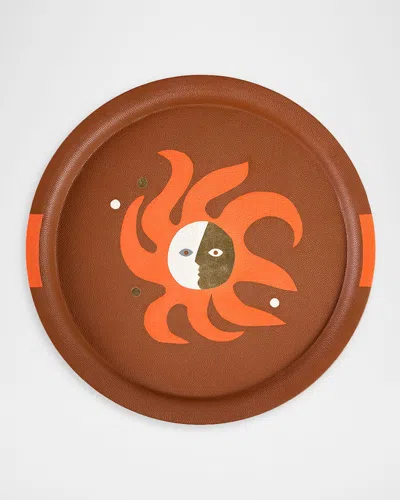 Jonathan Adler Playa Leather Circle Tray In Brown