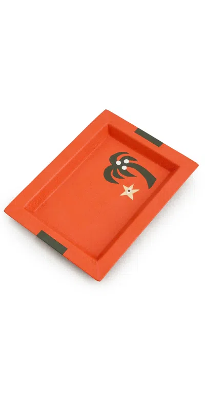 Jonathan Adler Playa Leather Rectangle Tray Red In Orange