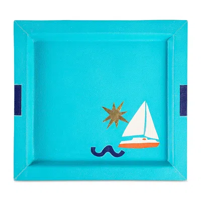 Jonathan Adler Playa Leather Tray In Blue