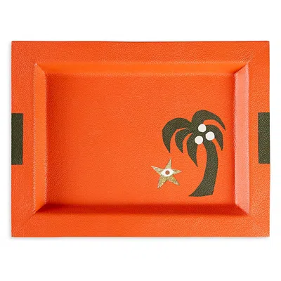 Jonathan Adler Playa Leather Tray In Orange