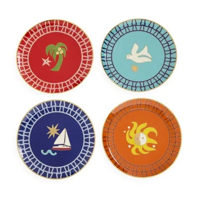 Jonathan Adler Playa Small Plates Set In Blue;red;orange;navy