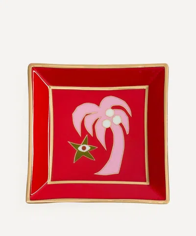 Jonathan Adler Playa Square Tray In Red/pink/gold