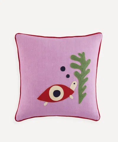 Jonathan Adler Playa Turtle Linen Cushion In Pink
