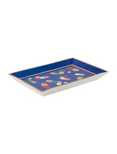 Pre-owned Jonathan Adler Porcelain Full Dose Rectangular Tray In Blue