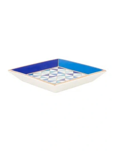 Pre-owned Jonathan Adler Porcelain Geometric Tray In Blue/neutrals