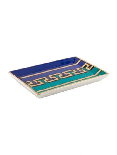 Pre-owned Jonathan Adler Porcelain "mykonos" Rectangular Trinket Tray In Blue