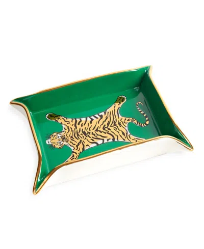 Jonathan Adler Porcelain Tiger 5" Valet Tray In Green