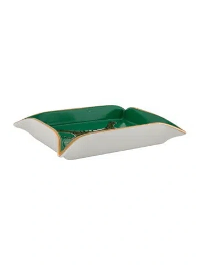 Pre-owned Jonathan Adler Porcelain Tiger Trinket Tray In Green