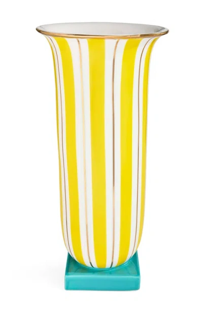 Jonathan Adler Portofino Flared Vase In Yellow/white/teal