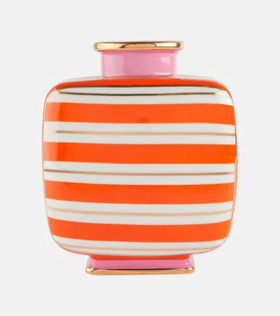 Jonathan Adler Portofino Square Striped Porcelain Vase In Orange