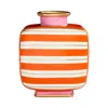 Jonathan Adler Portofino Square Striped Porcelain Vase In Orange