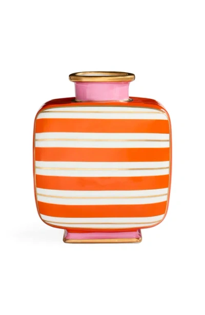 Jonathan Adler Portofino Square Vase In Orange/white Stripes