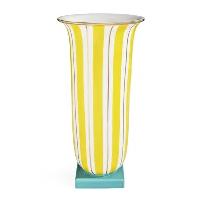 Jonathan Adler Portofino Tall Flared Vase In White;yellow;gold;teal