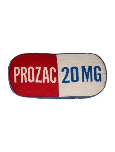 Pre-owned Jonathan Adler Prescription Prozac 20mg Needlepoint Throw Pillow In Blue