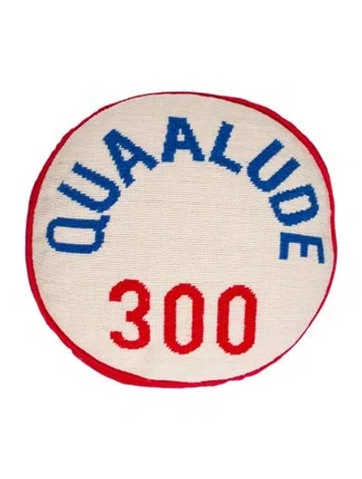 Pre-owned Jonathan Adler Prescription Quaalude 300 Needlepoint Throw Pillow In Red