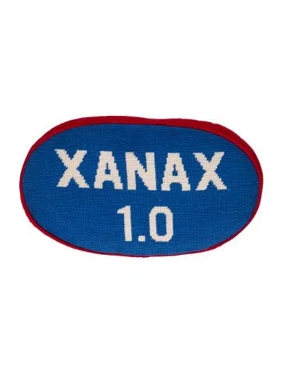Pre-owned Jonathan Adler Prescription Xanax 1.0 Needlepoint Throw Pillow In Blue
