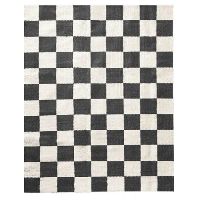 Jonathan Adler Rectangle Checkered Handmade Flatweave Wool Area Rug In Black/white In Black,white