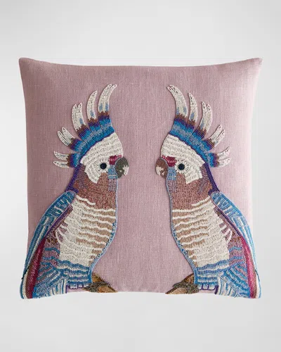 Jonathan Adler Reflected Parrots Beaded Decorative Pillow, 18" In Lavender