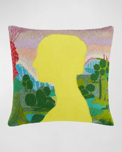 Jonathan Adler Renaissance Landscape Beaded Pillow, 20" Square In Multi