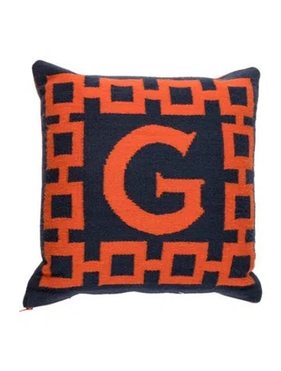 Pre-owned Jonathan Adler Reversible Letter Throw Pillow In Blue/orange