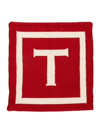 Pre-owned Jonathan Adler Reversible Letter Throw Pillow In Neutrals/red