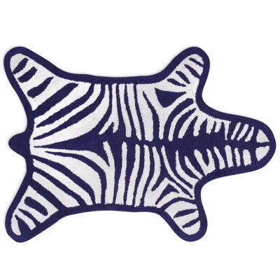 Jonathan Adler Reversible Zebra Bath Mat In Navy