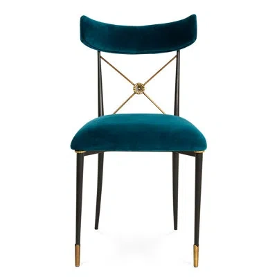 Jonathan Adler Rider Dining Chair In Rialto Peacock,brass,gold