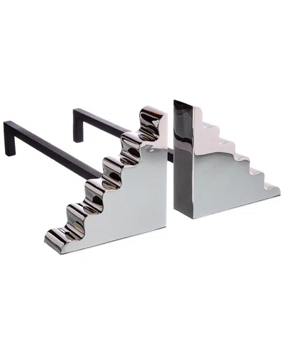 Jonathan Adler Ripple Nickel Andirons In Silver