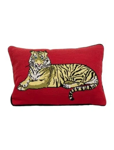 Pre-owned Jonathan Adler Safari Needlepoint Throw Pillow In Red