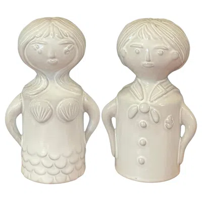 Pre-owned Jonathan Adler Sailor And Siren Ceramic Salt And Pepper Shakers By  In Sand