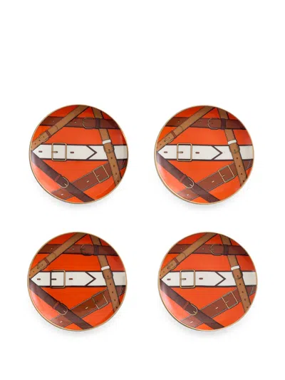 Jonathan Adler Saville Coasters Set (set Of Four) In Orange