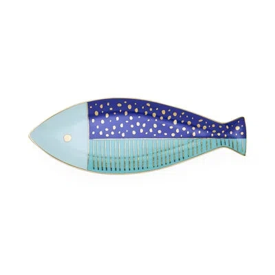 Jonathan Adler School Of Fish Long Tray In Blue;gold