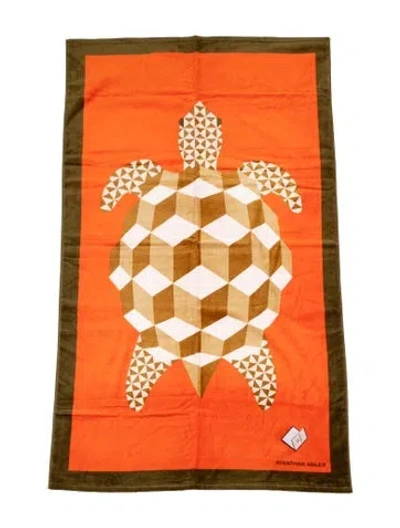 Pre-owned Jonathan Adler Sea Turtle Beach Towel W/ Tags In Neutrals/orange