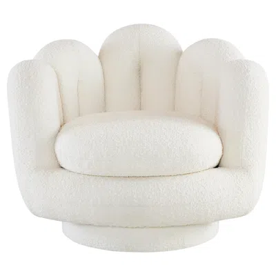 Pre-owned Jonathan Adler Serpentine Ivory Bouclé Swivel Chair In White