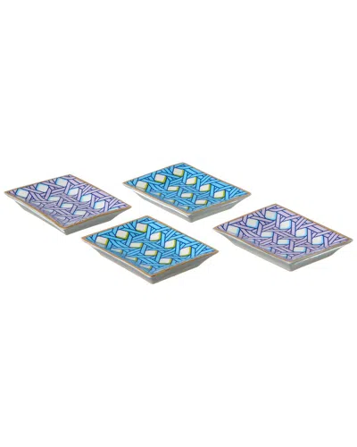 Jonathan Adler Set Of 4 Basketweave Petite Trays In Blue
