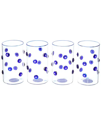 Jonathan Adler Set Of 4 Boxed Dottie Highball Glasses In Blue