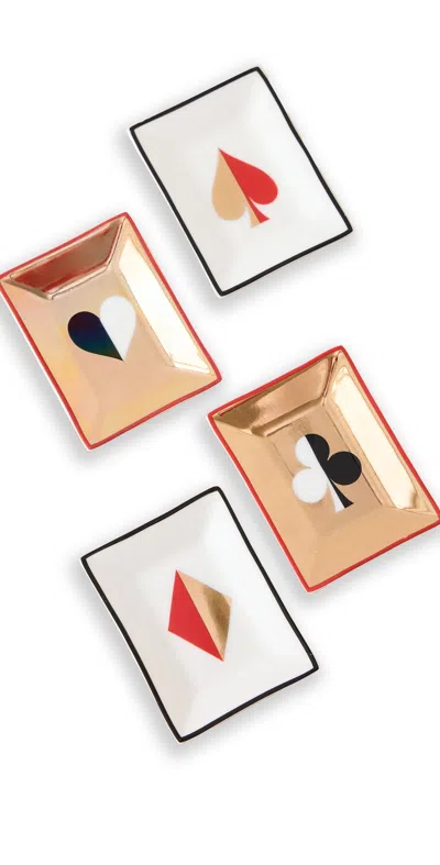 Jonathan Adler Set Of 4 Dealer's Choice Petite Trays Red/white/black/brass In Multi