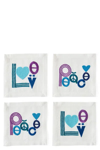 Jonathan Adler Set Of 4 Napkins 'peace & Love' In White