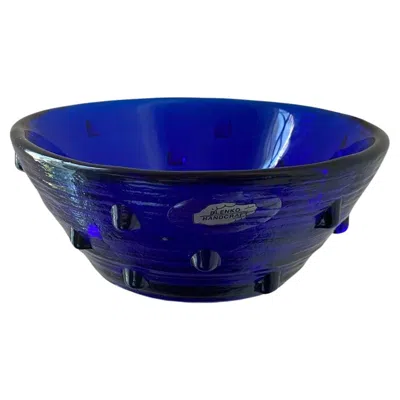 Pre-owned Jonathan Adler Signed Blenko Cobalt Blue Glass Studded Bowl