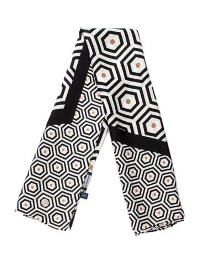Pre-owned Jonathan Adler Silk Graphic Print Scarf In Blue