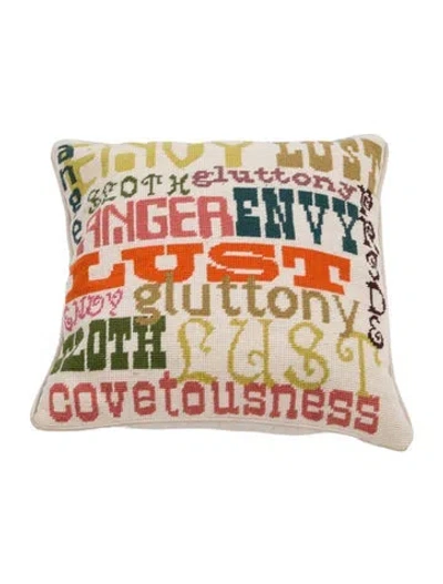 Pre-owned Jonathan Adler Sins Needlepoint Throw Pillow In Neutral